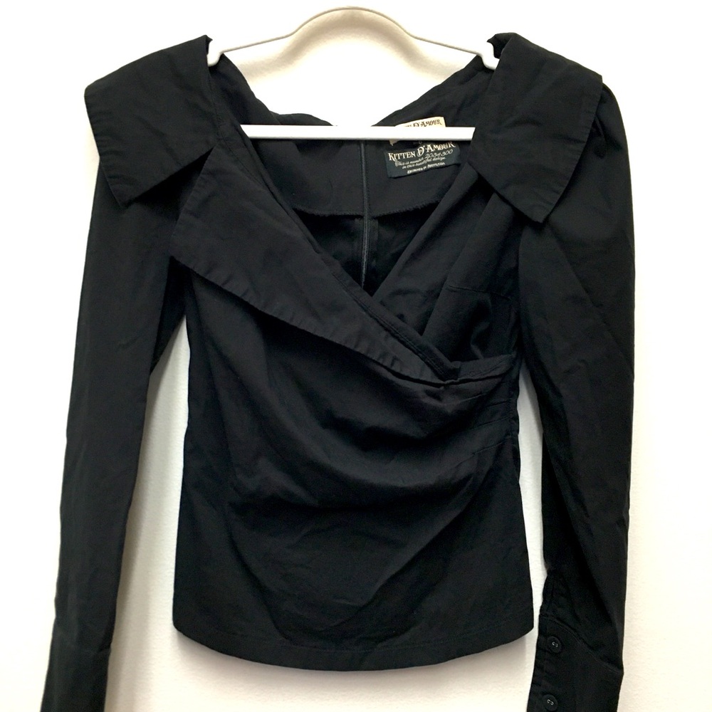 Kitten D’ Amour Long Sleeve Blouse AU 6 Black Designed In Australia